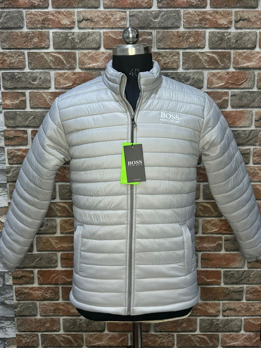 SOB Lite Grey Colour Front Logo Embroidery Puffer Zipper Jacket 78902