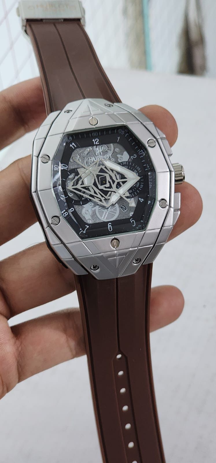 Buh Brown Strap silver Black Dial Men Watch 901766