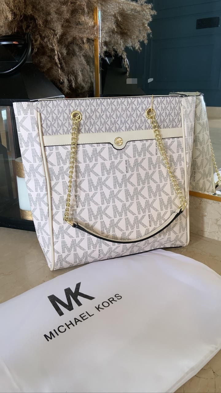 CIM KM Brown And White Colour With Monongram Desi Medium Size Ladies Tote Bag 71019