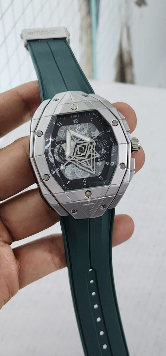 Buh Green Strap Silver Black Dial Men Watch 901532