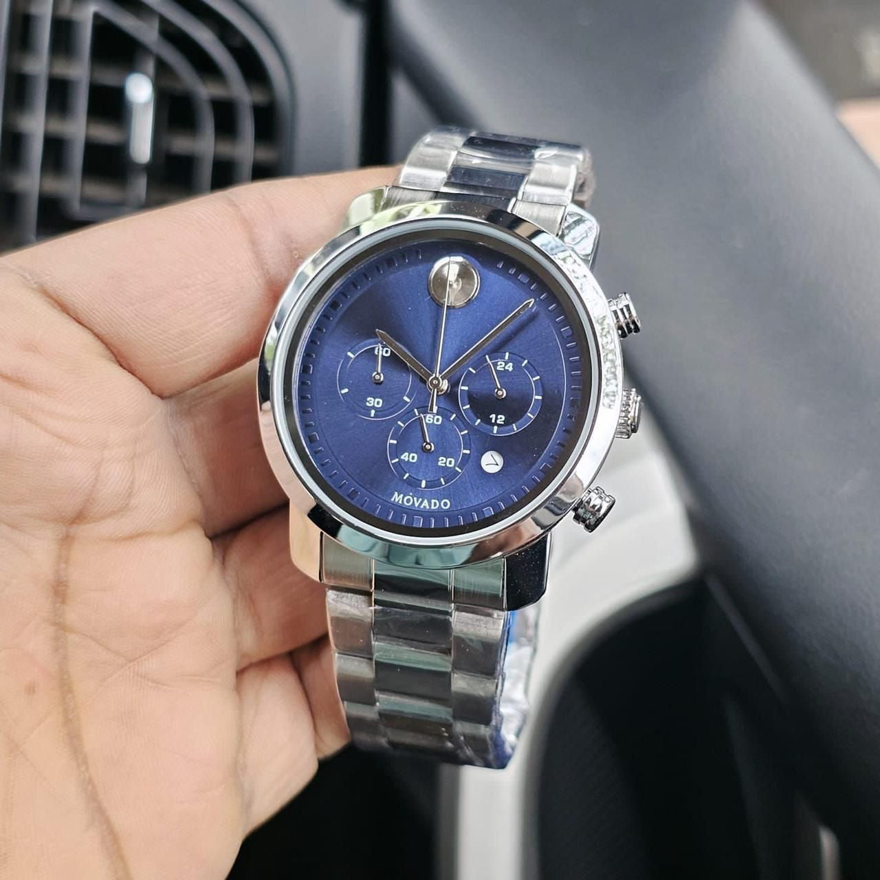 Vom Silver Chain Blue Dial Chronograph Working Men Watch 901510