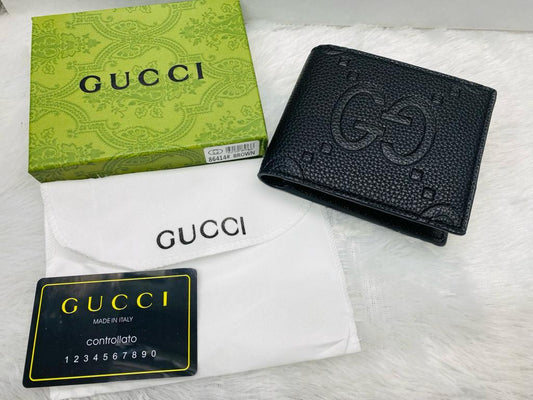GUC CUG Branded Luxury Italian Leather Black Colour GG Print Wallet 86317