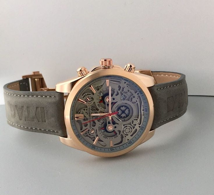 Gat Grey Leather Strap Grey Dial Copper Ring Men’s Watch 987688