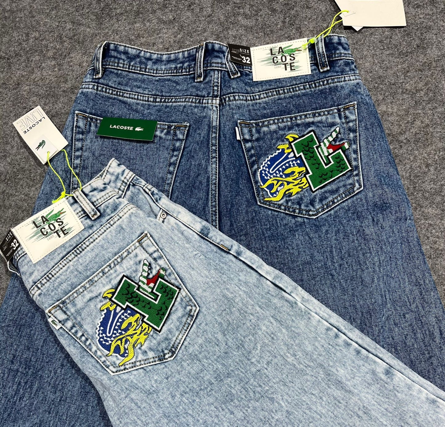 CAL Blue With Back Pocket L Crocodile Embroidery Looser Fit Straight Fit Jeans 19313