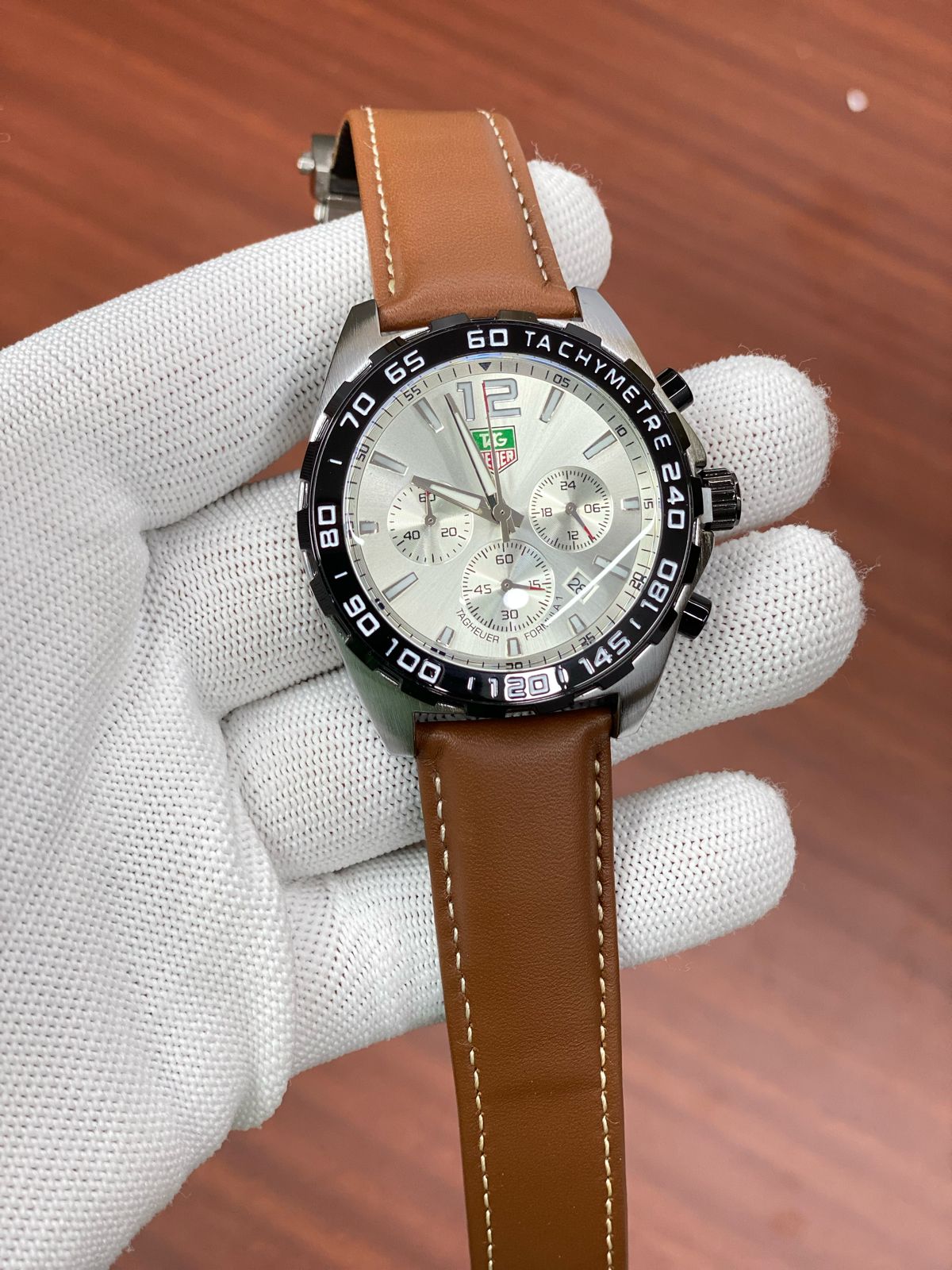 GAT Brown Leather Strap Black Ring Silver Dial Men Watch 987792