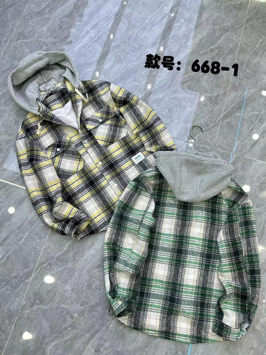 Unique Design x Original New Green Grey Colour With check Shirt with Hoodi 6681