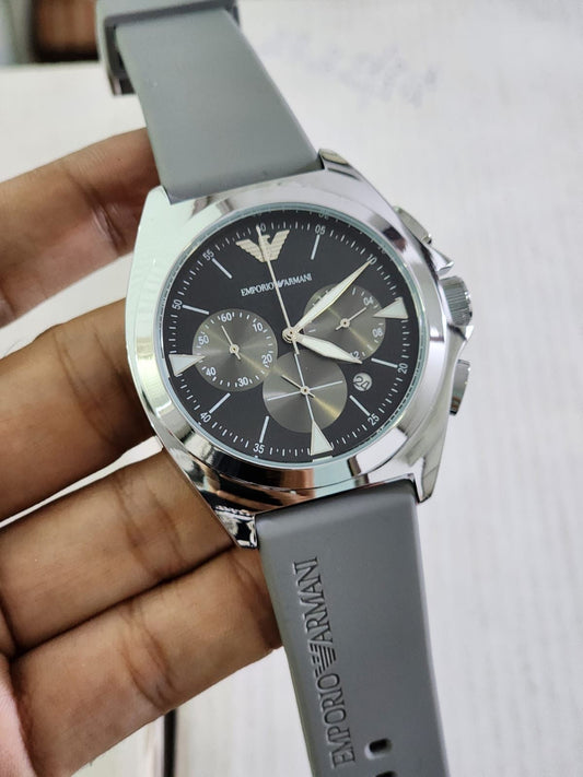 Mra Grey Strap Silver Ring Black Dial Men Watch 901418