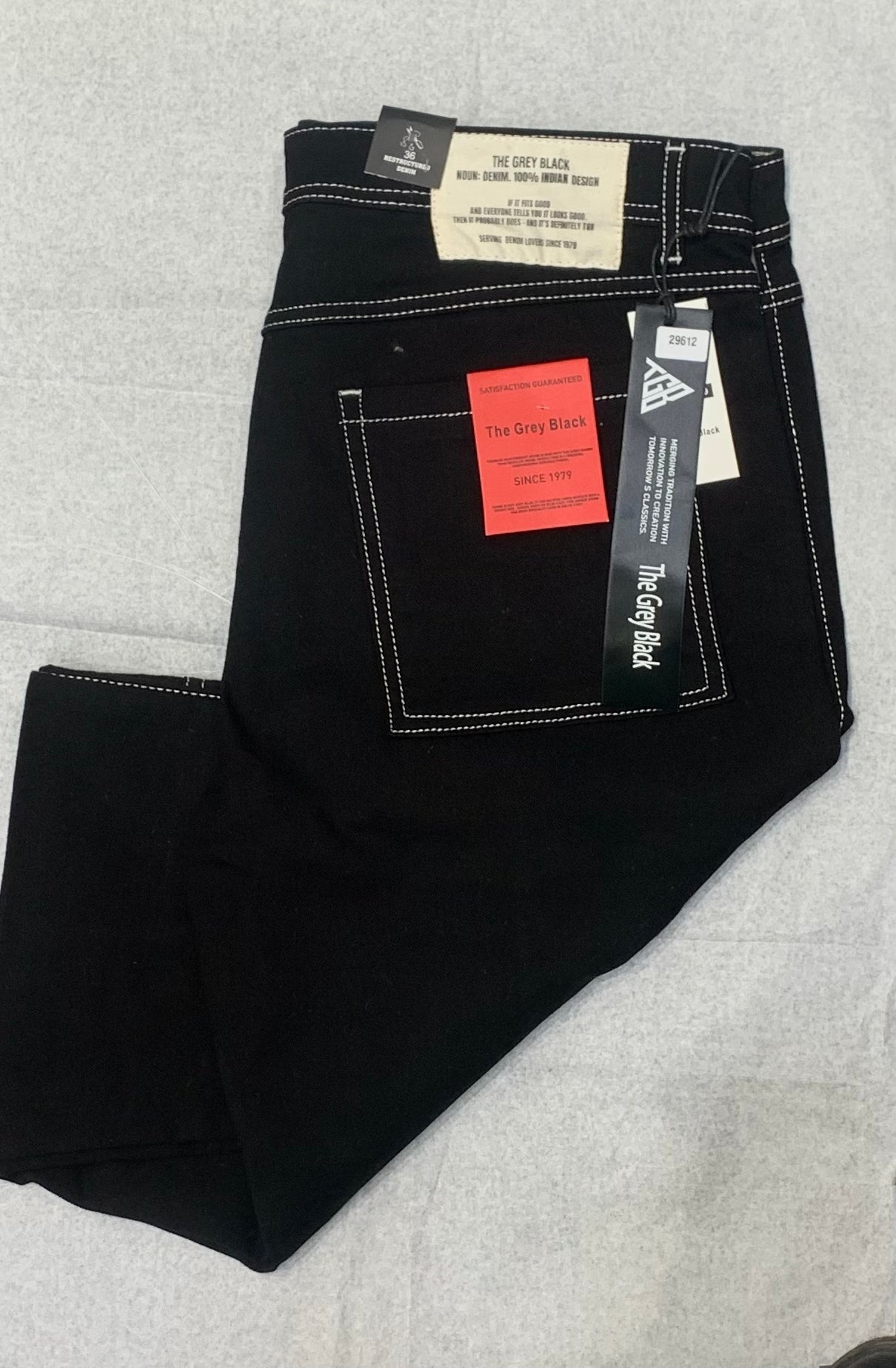 The Grey Black Colour With White thread Design Black Carrot Fit Jeans 19370