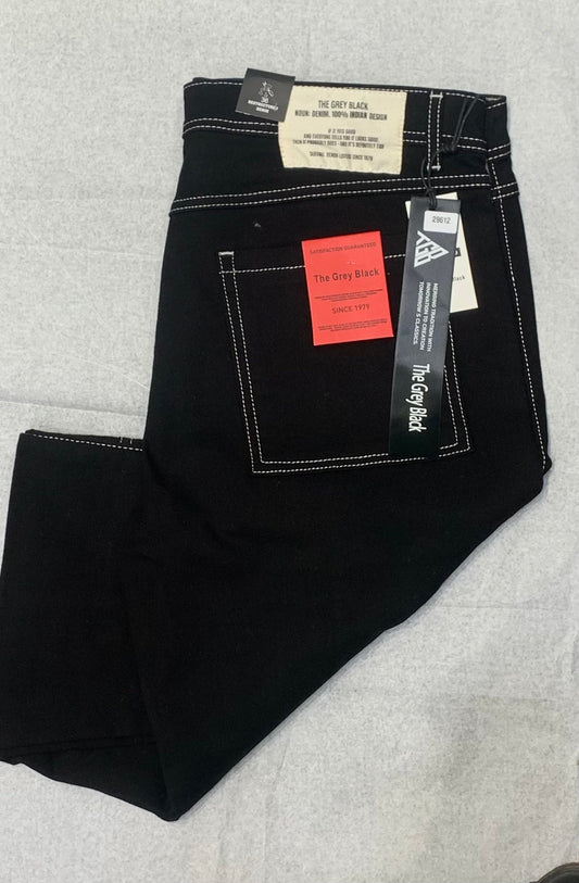 The Grey Black Colour With White thread Design Black Carrot Fit Jeans 19370
