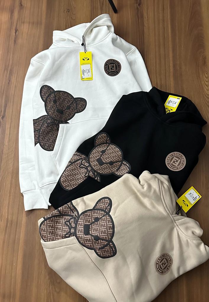 NEF White Colour With Front Teddy Print Cotton Fabric Premium Quality Hoodie 220512