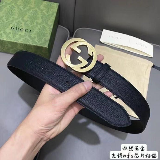 Cug Black Belt Gold Buckle Men Belt 20502