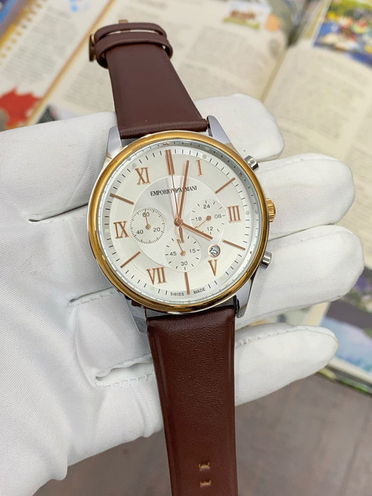 Mra Brown Strap White Dial Men Watch 901840