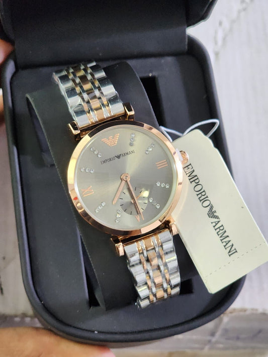 Mra Silver Copper Chain Grey Stud Chrono Dial Ladies Watch
