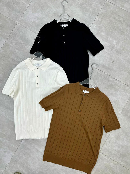 Simple Brown Colour With Line Design Premium Quality Half Collar Tshirt E75030