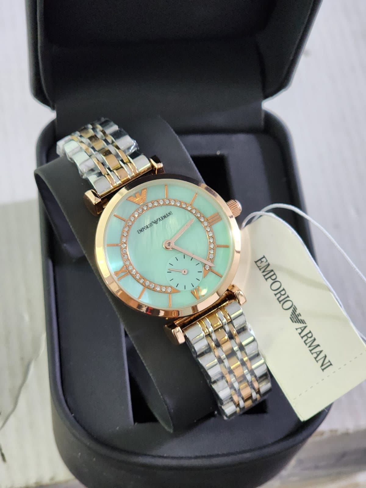 Mra Silver Copper Chain Green Stud Chrono Dial Ladies Watch 401805