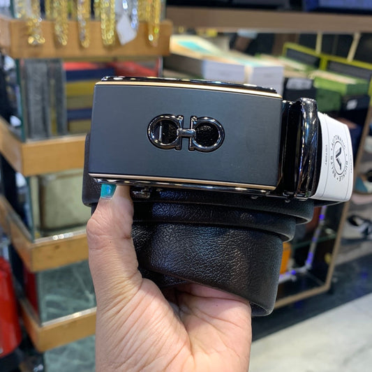 Black Colour Buckle Black Logo Genuine Leather Brown Belt Automatic Buckle 64597