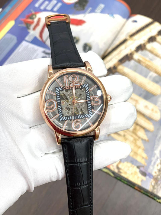 RAC Black Leather Strap Automatic Dial Copper Ring Men Watch 901690