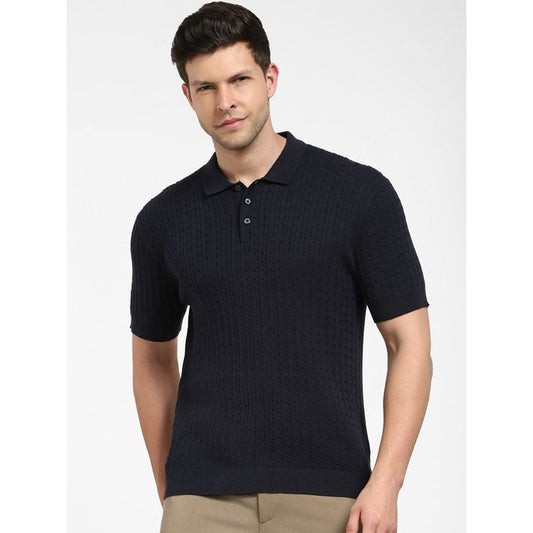 Classic Urban Style Black Colour With knitted Designs Premium Quality Collar Tshirt F6128