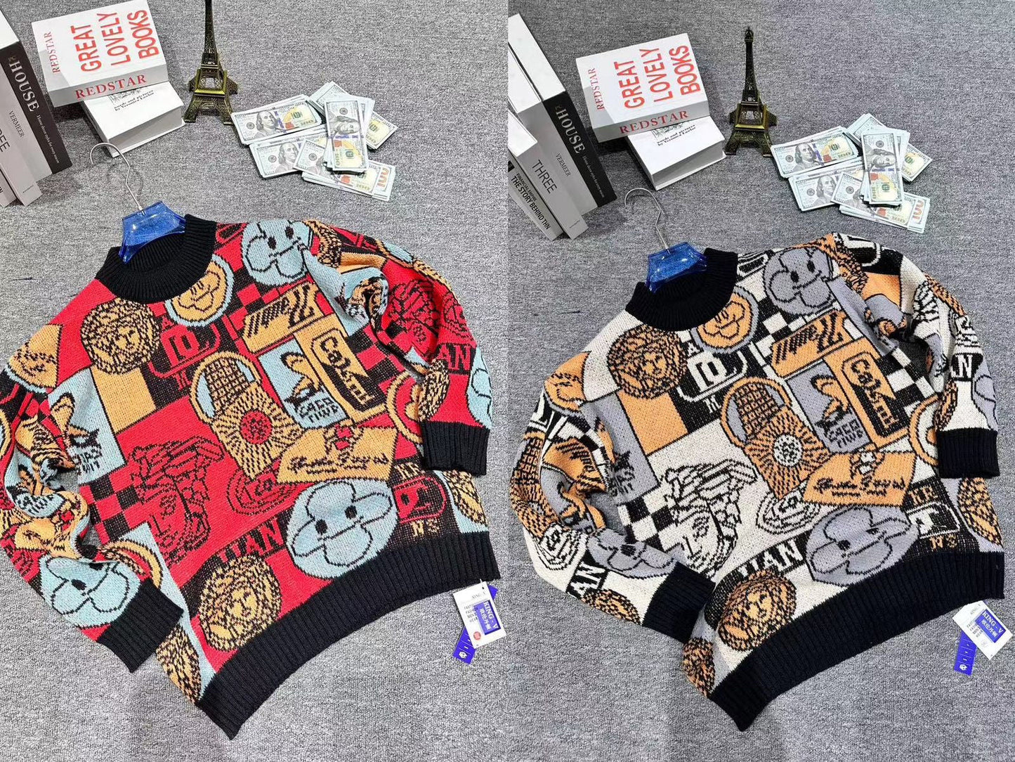 Black Red Colour Kintted Premium Quality Printed Sweater 67902