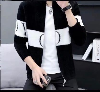 BOY Black Colour With White Boy Print Turtleneck Zipper Sweater Unisex Sweater 19352