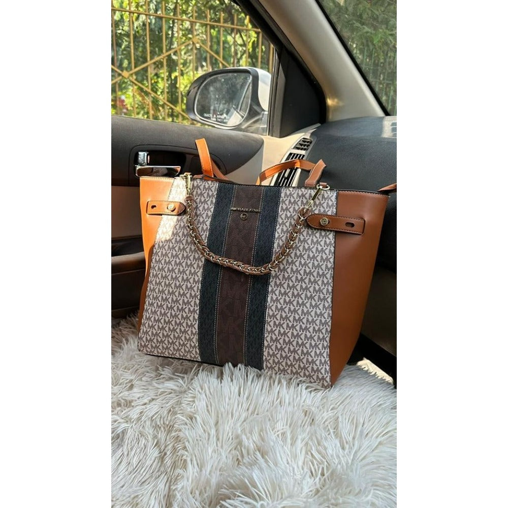 CIM MIC White Tan Colour Tote Bag 9052