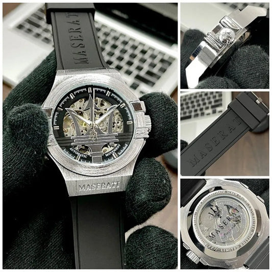 SAM MAS Black Silicone Strap Silver Dial Automatic Men Watch 880022