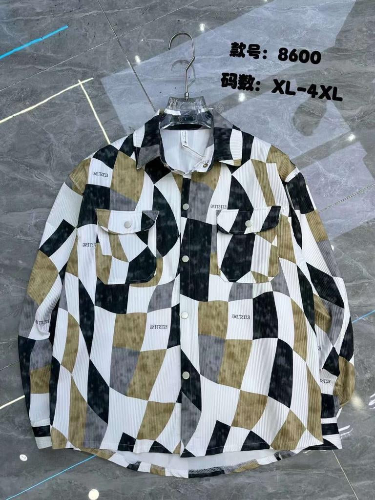 Unique Design X Original New White Gold Color With Multiple Print Fashion Classic Peper Cotton Fabric Shirt Shackets 8610