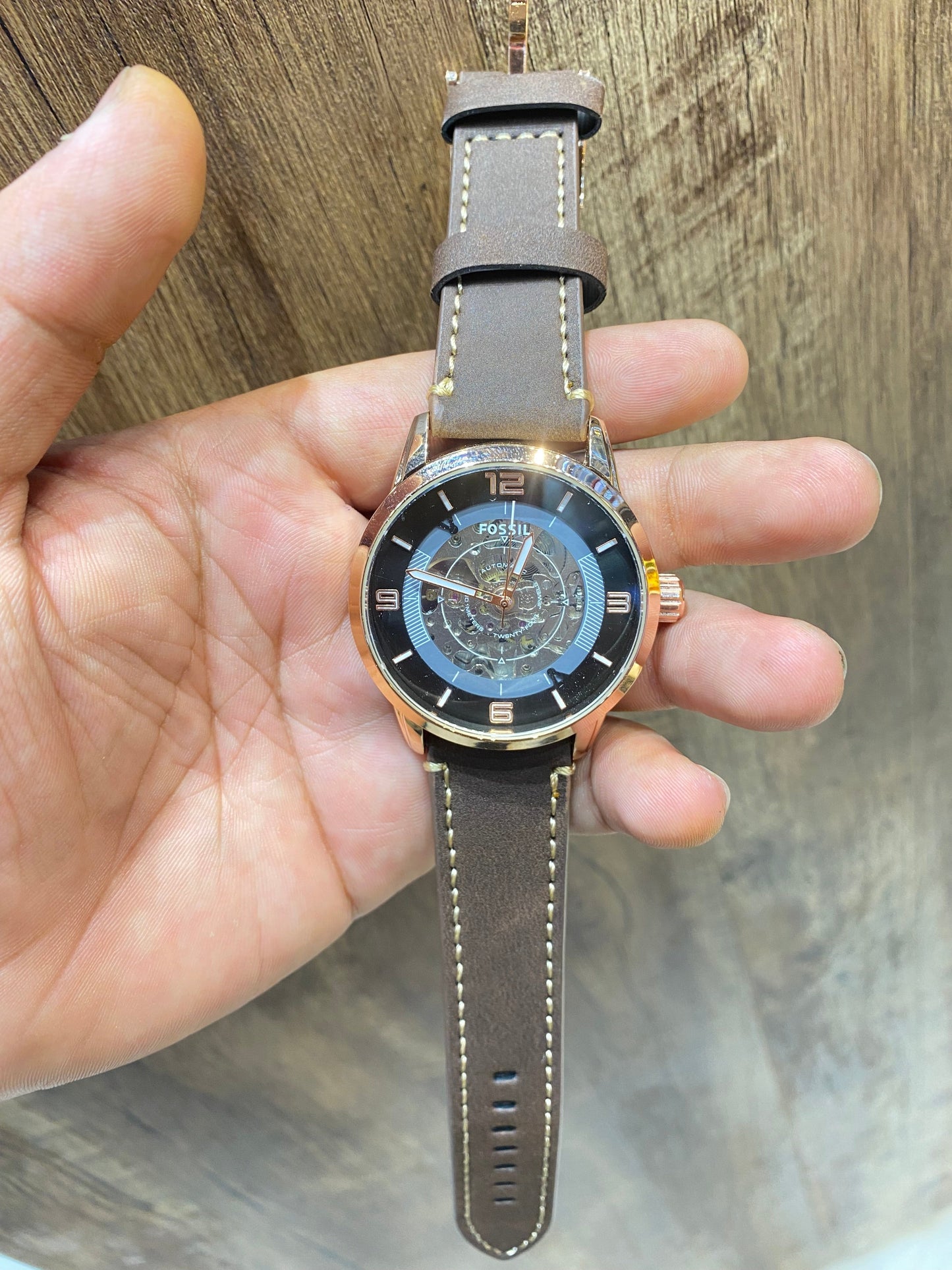 SOF Brown Strap Copper Ring Black Silver Dial  Automatic Men's Watch 987935