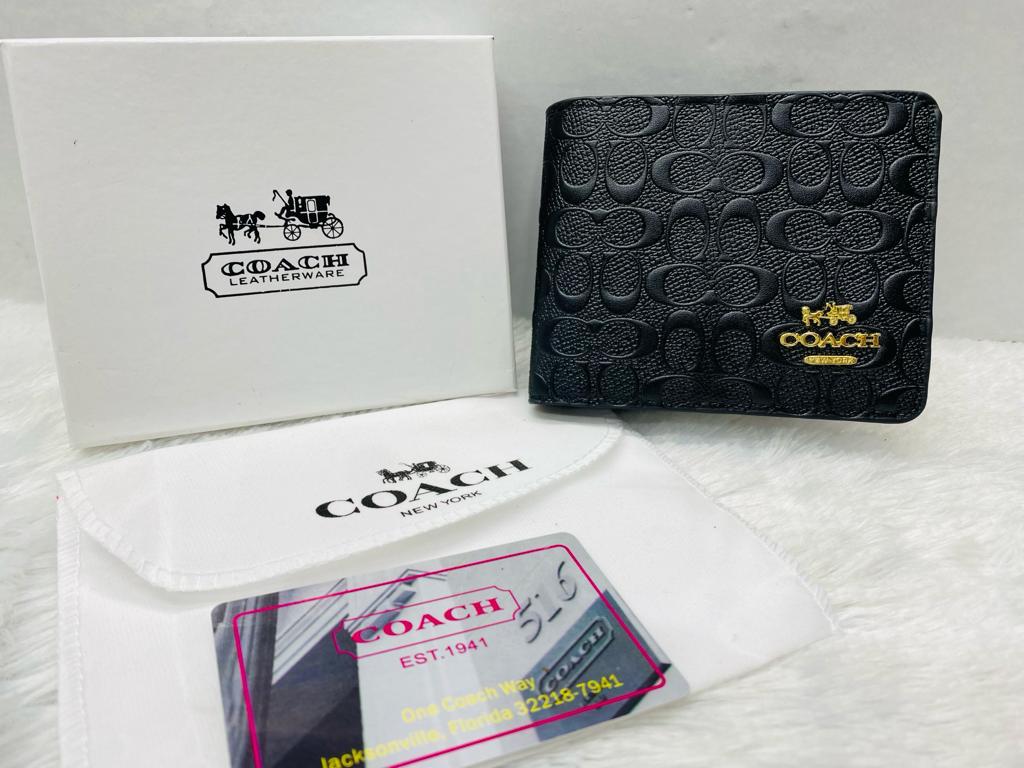 COA AOC Branded Luxury Italian Leather Black Colour CC Print Wallet 86316