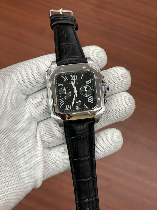 RAC CAR Black Leather Strap Silver Black Square Dial Men Watch 880025