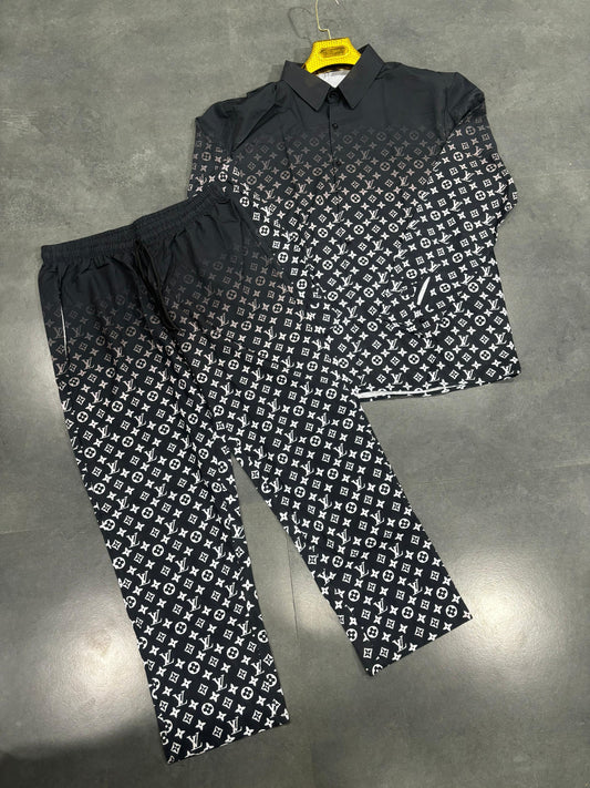 UOL Black Colour With Black Monogram Print Premium Quality Full Sleeve Coord Set 65070