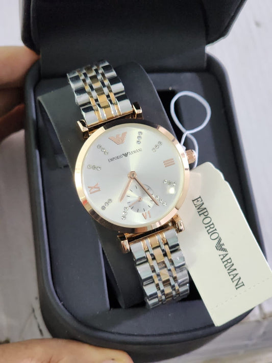 Mra Silver Copper Chain Silver Stud Chrono Dial Ladies Watch