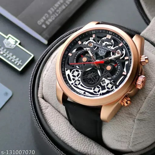 Gat Black Leather Strap Black Dial Copper Ring Men’s Watch 901362