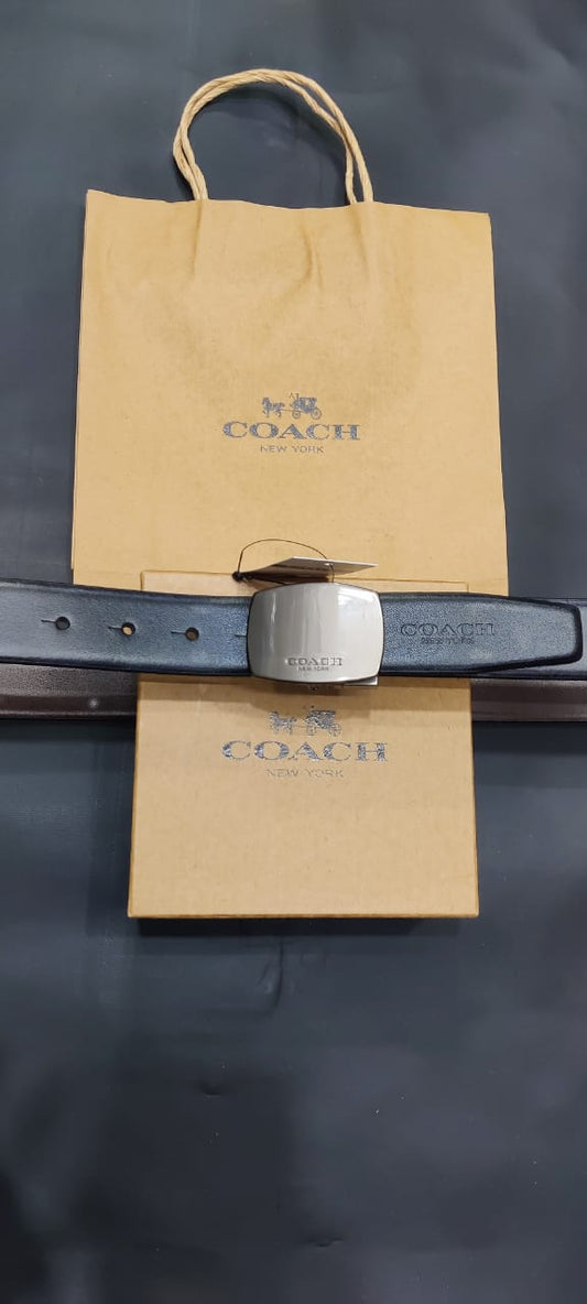 Aoc Black Belt Grey Buckle Leather Men Belt 0514