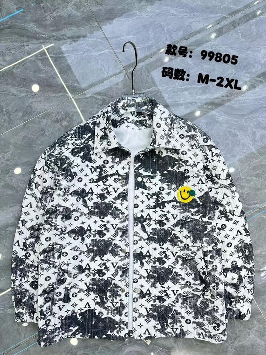 Design Homme VL UOL White Colour With Grey VL Monogram Print Premium Quality Shacket 231098