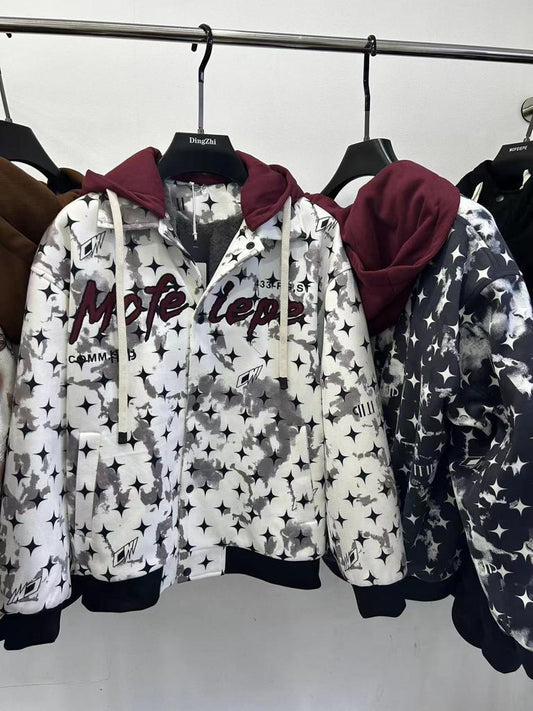 Mote Lepe black White Colour with White Star Print Premium Quality Jacket Hoodie 8621