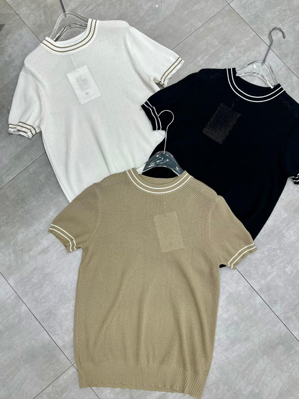 SIMPLE Black Colour with Crochet Design Premium Quality Round Neck Tshirt E75026