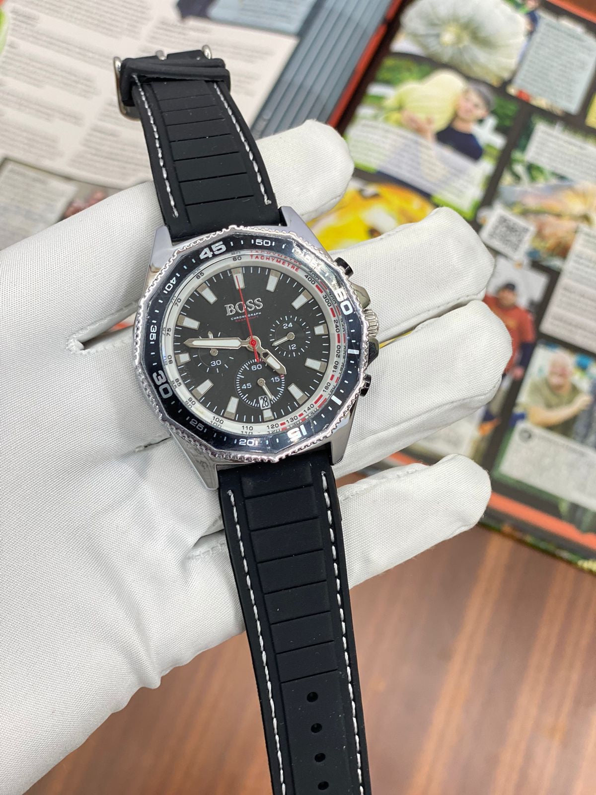 Sob Black Strap Black Ring Black Dial Chronograph Working Men Watch 901518