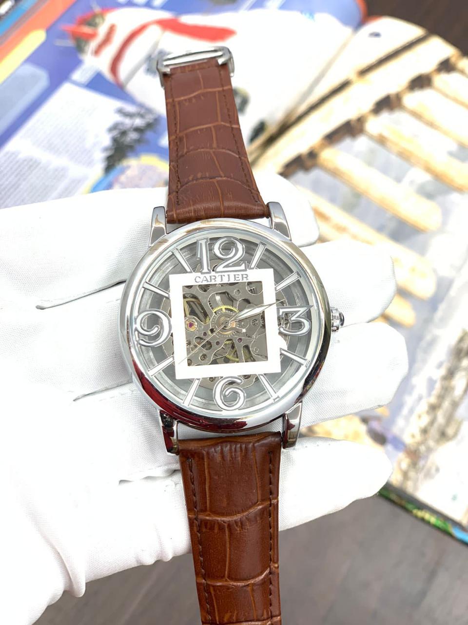 RAC Brown Leather Strap Automatic Dial Silver Ring Men Watch 901693