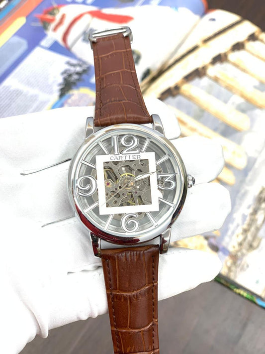 RAC Brown Leather Strap Automatic Dial Silver Ring Men Watch 901693