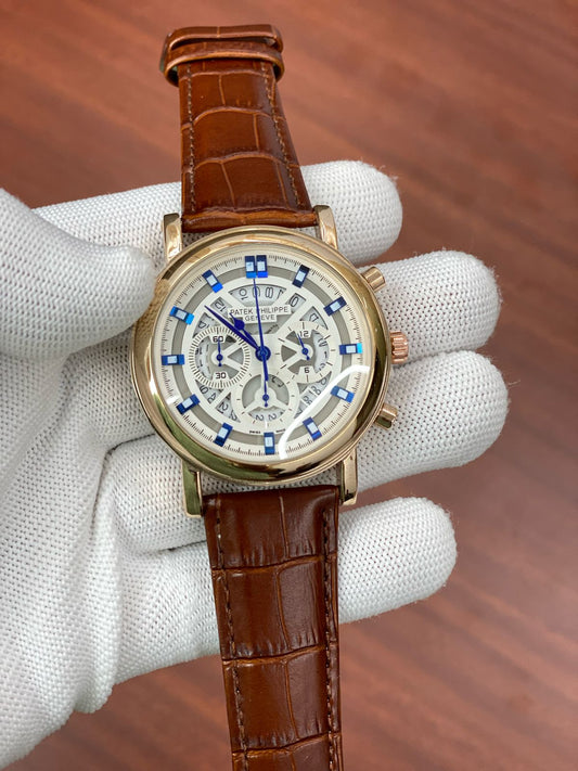 Tap Pat Brown Leather Strap Copper Ring White Dial Mens Watch 880038