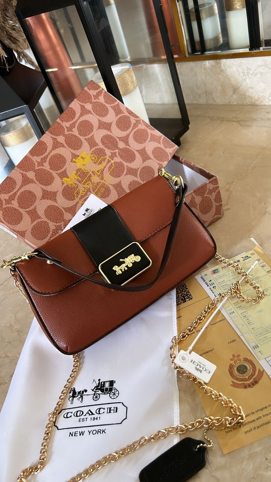 AOC Brown Colour With Flap Lock Premium Quality Ladies Hand Bag 2730