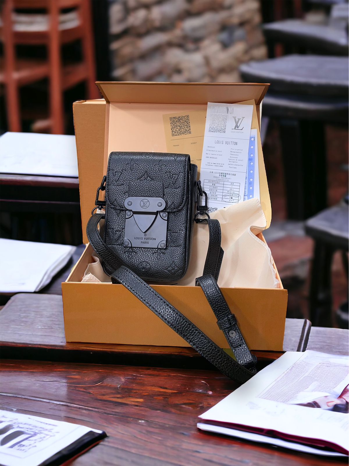 UOL Black Colour Monogram Side Bag 81522