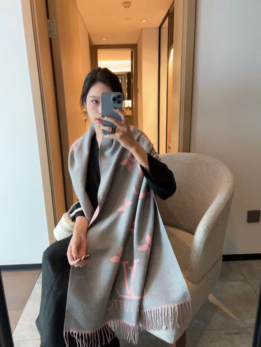 Uol Stole Scarf Grey Pink Colour Flower Print 981021
