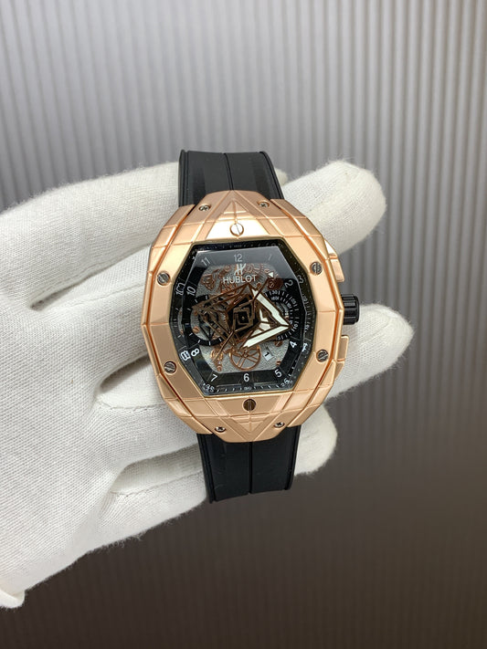 Buh Black Strap Copper Black Silver Dial Men Watch 901531
