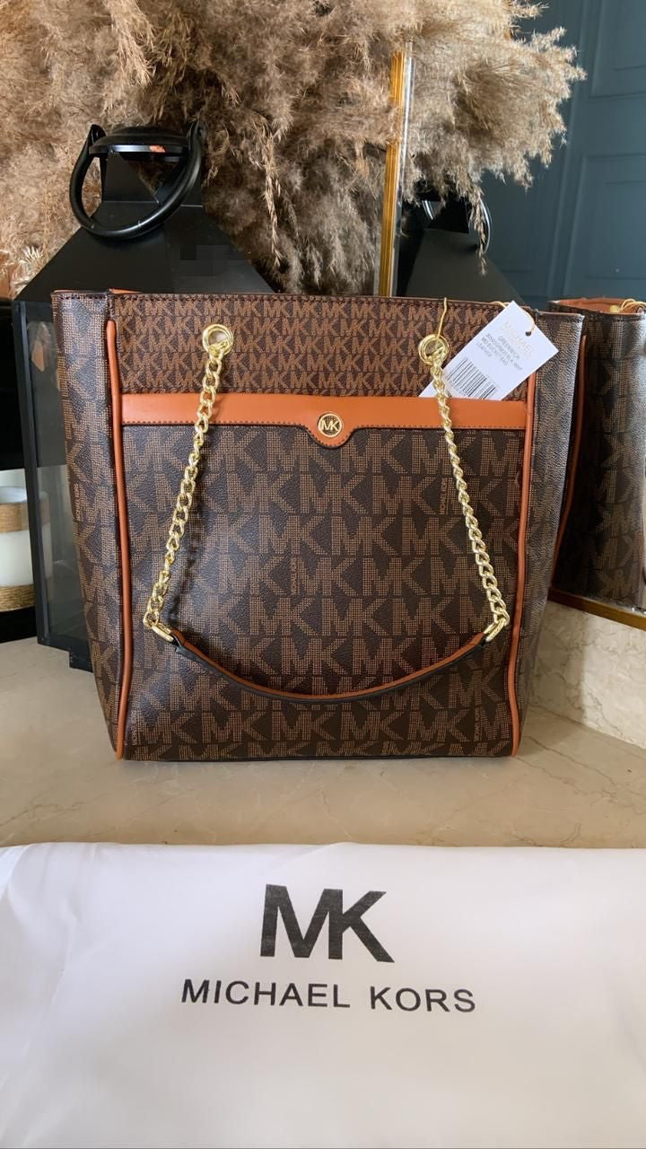 CIM KM Brown And White Colour With Monongram Desi Medium Size Ladies Tote Bag 71019