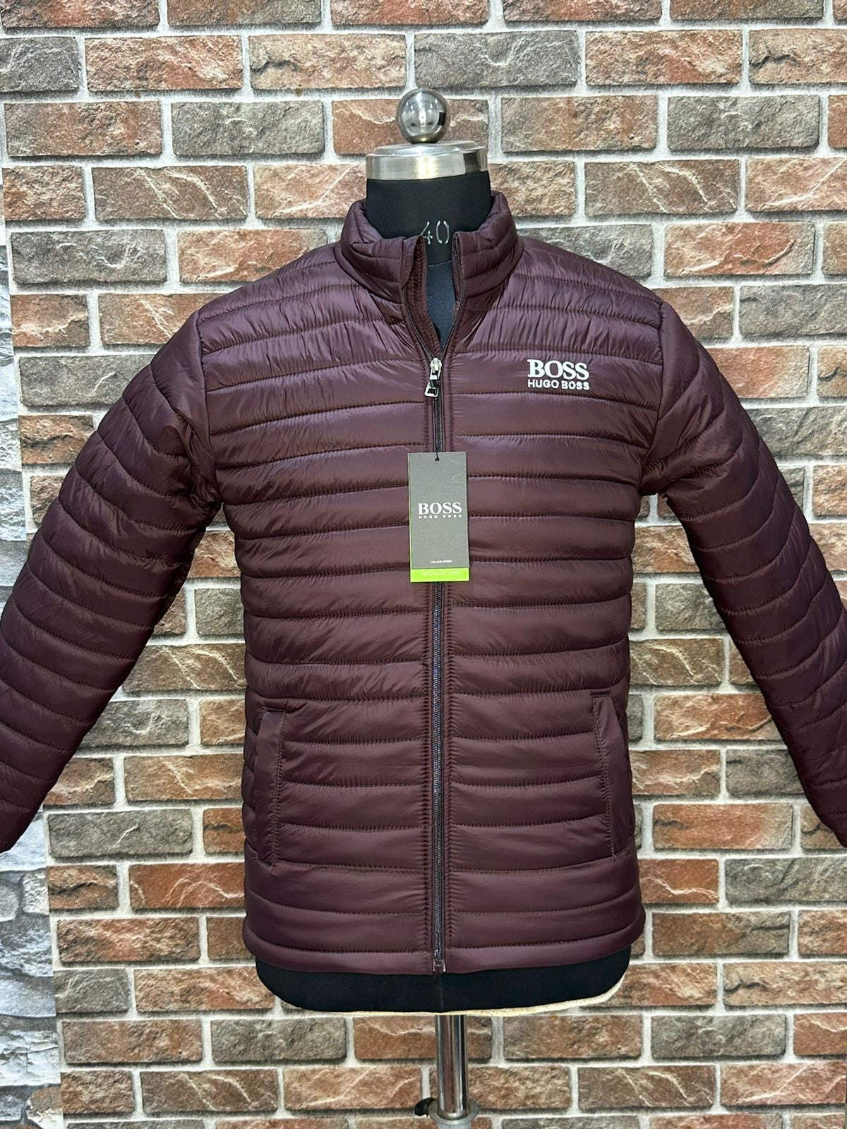 SOB Maroon Colour Front Logo Embroidery Puffer Zipper Jacket 78903