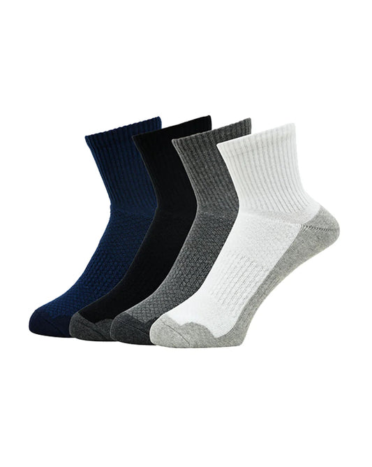 BALENZIA MEN’S CUSHIONED HIGH ANKLE SPORTS SOCKS (FREE SIZE) PACK OF 4 PAIRS/1U (MULTI COLOUR) TERRY/TOWEL ANKLE SOCKS FOR MEN