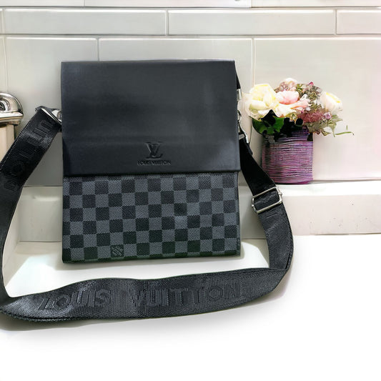 UOL Black Colour Check Print  Side Bag 16814