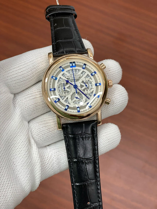 Tap Pat Black Leather Strap Copper Ring White Dial Mens Watch 880032